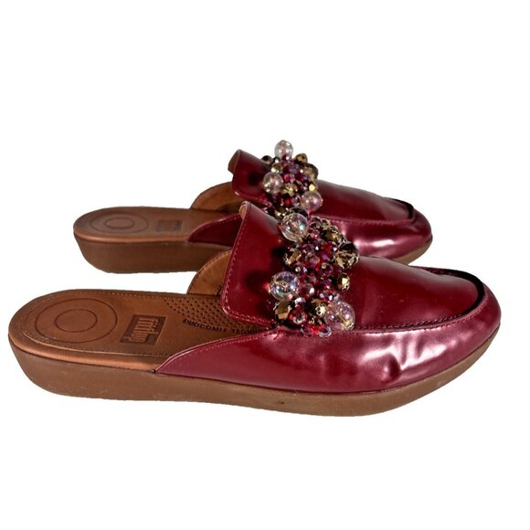 FitFlop Serene Deco Fire Red Patent Leather Embellished Mules Women’s 8 - Picture 5 of 12